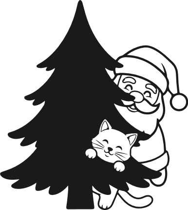 Santa and Cat Hiding Behind a Christmas Tree Free SVG File – Santa clipart
