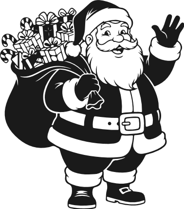 Waving Santa carrying gift sack Free SVG File – Santa Claus with presents clipart image