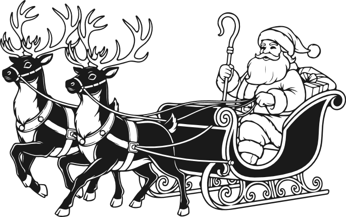 Santa in Reindeer Sleigh Free SVG File for Members – Christmas Santa sleigh clipart