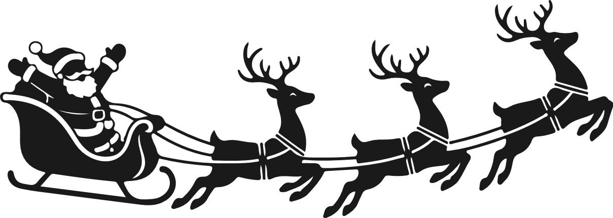 Santa Claus Riding Reindeer Sleigh silhouette Free SVG File for Members – Christmas sleigh clipart
