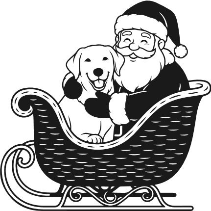 Smiling Santa with Dog in Sleigh Free SVG File – Christmas Santa with puppy clipart