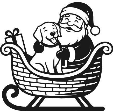 Smiling Santa with Dog in Sleigh Free SVG File – Christmas Santa with puppy clipart