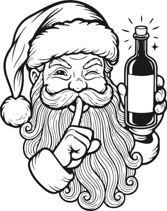 Winking Santa holding a wine bottle Free SVG File – Santa With Wine clipart
