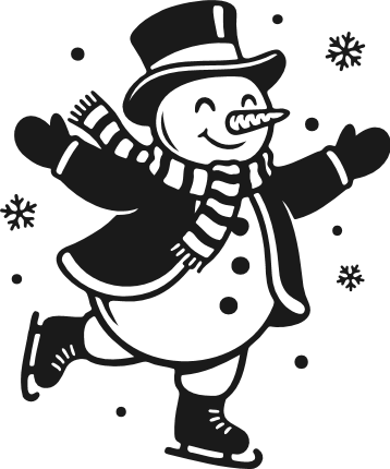 Ice Skating Snowman wearing hat, scarf, jacket Free SVG File for Members – snowman enjoying clipart