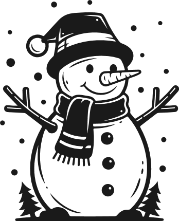 Snowman wearing a hat and scarf Free SVG File for Members - snowman clipart