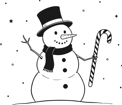 Snowman with a top hat, scarf and candy cane Free SVG File - snowman clipart