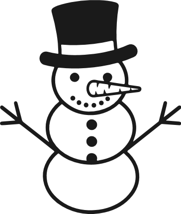 Snowman with a top hat outline Free SVG File - minimalist snowman clipart image