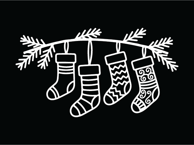 Christmas Stocking hanging from pine branch Free SVG File for Members - Santa socks clipart