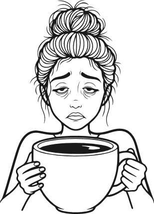 Tired Messy Bun Girl holding a coffee mug Free SVG File – sleepy girl with coffee clipart