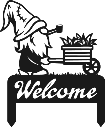 Gnome with Wheelbarrow, Garden Welcome Sign Free SVG File – Garden decor