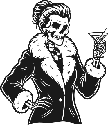 Messy bun skeleton holding a cocktail glass Free SVG File for Members – cocktail lady clipart
