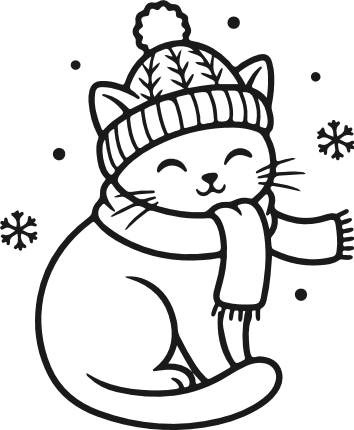 Cute kitty in hat and scarf Free SVG File – winter cat clipart image