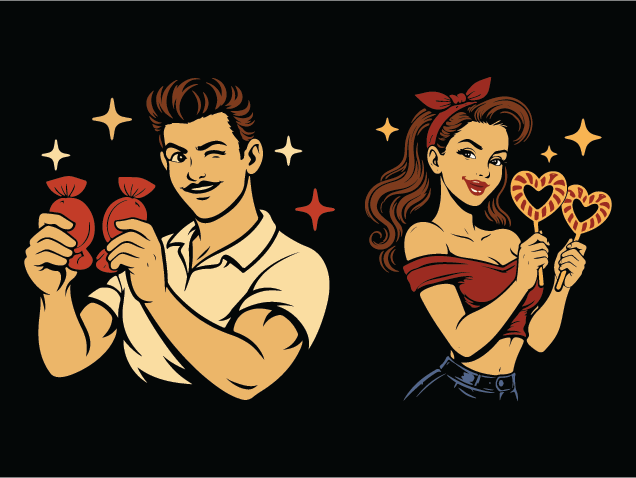 Man holding candies, girl holding heart shaped candy Free SVG File for Members – valentines day clipart