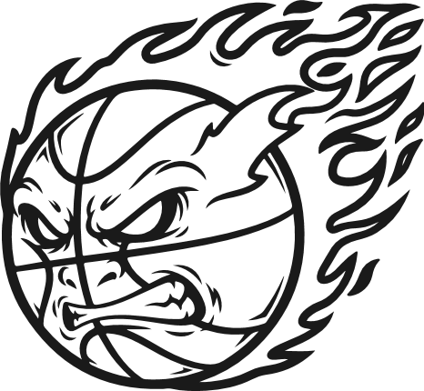 Angry Face Flaming Basketball Free SVG File – fiery basketball mascot clipart