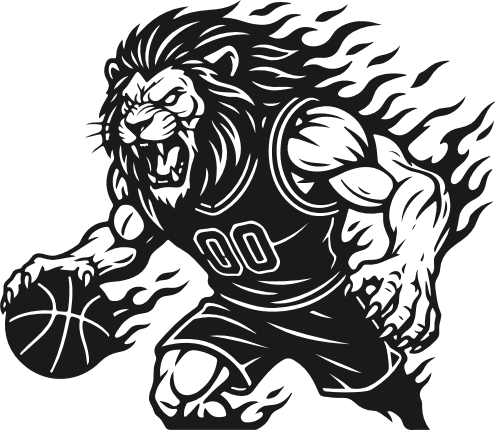 Aggressive Lion Basketball Player on fire Free SVG File – Lion Basketball Mascot clipart
