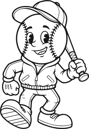 Smiling Baseball Mascot holding bat Free SVG File – Cartoon softball clipart