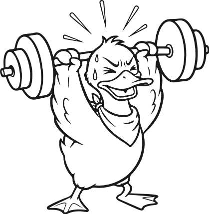 Funny muscular duck lifting a barbell Free SVG File – gym duck sweating clipart