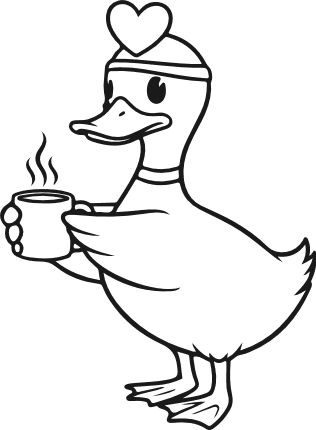 Cute Duck With Heart Hat and Coffee Mug Free SVG File – coffee lover duck clipart