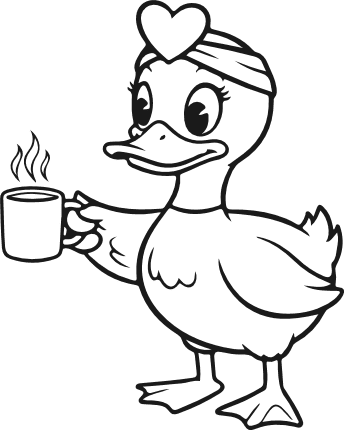 Cute Duck With Heart Hat and Coffee cup Free SVG File for members – cartoon duck clipart