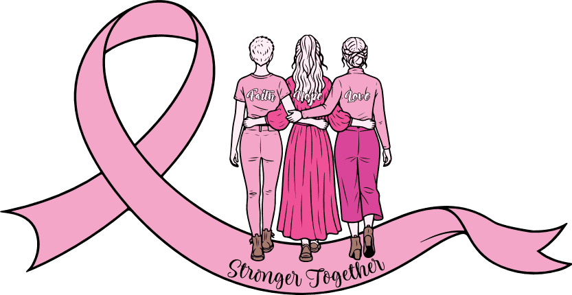 Faith, Hope, Love, Stronger Together, Pink Ribbon and girls Free SVG File for Members – Breast Cancer Awareness