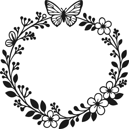 Floral Wreath with butterfly Free SVG File for Members - Decorative wreath clipart