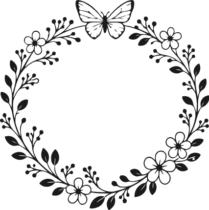 Decorative Butterfly Floral Wreath Free SVG File for Members – round floral frame clipart
