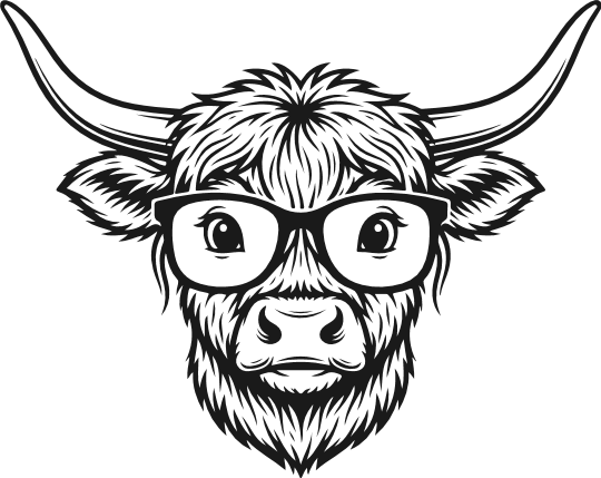 Cute Highland Cow head with glasses Free SVG File - Highland cow clipart