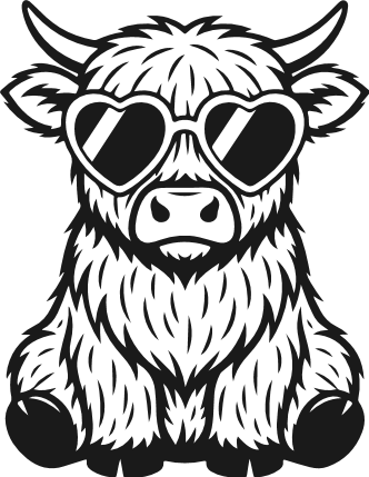 Highland Cow with heart shaped sunglasses Free SVG File - valentines cow clipart