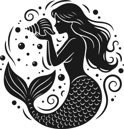 Mermaid Holding a seashell silhouette Free SVG File for Members – Mermaid Clipart