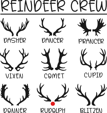 Reindeer Crew, Dasher, Dancer, Prancer Free SVG File – Christmas matching tshirt design