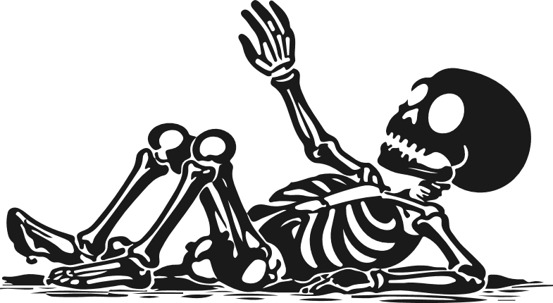 Skeleton reclining on the ground, waving one hand up Free SVG File for Members – lazy skeleton clipart