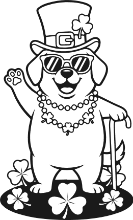 Cute Cartoon Dog with hat, sunglasses and shamrock Free SVG File – St Patrick’s Day puppy clipart