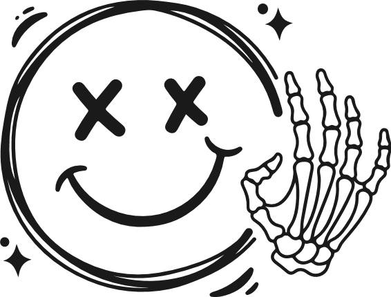 Smiley Face and skeleton hand Free SVG File – spooky emoji clipart