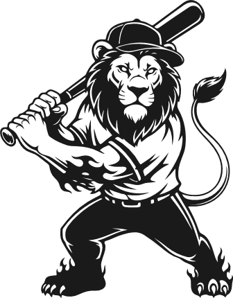 Lion Baseball Player Mascot Free SVG File – cartoon character lion holding a baseball bat clipart