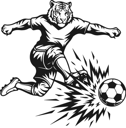 Fierce tiger player kicking the soccer ball with power Free SVG File – soccer clipart