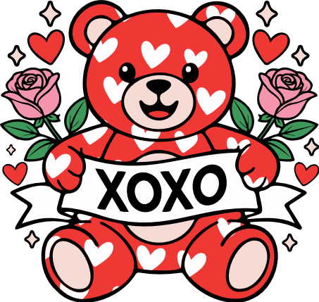 Teddy bear holding a xoxo sign Free SVG File for Members – valentine's day design
