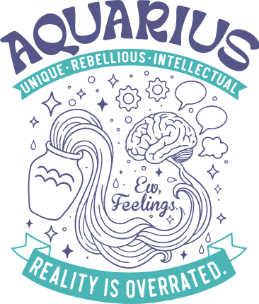 Aquarius, Unique, Rebellious, intellectual Free SVG File for Members – zodiac tshirt design