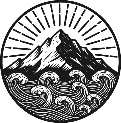 Mountains and Ocean Waves frame Free SVG File – Coastal badge clipart