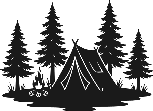 Forest Camping Tent with Campfire silhouette Free SVG File for Members – Outdoor clipart