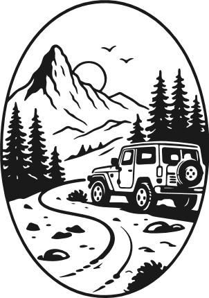 Off Road SUV in Mountain Landscape Free SVG File – Camping Adventure clipart