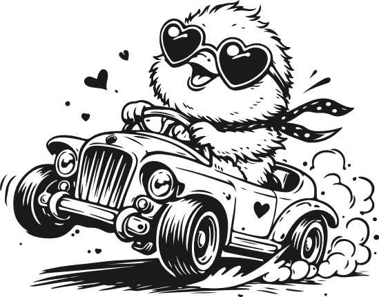 Cute Chick Riding a vintage car Free SVG File for Members – classic car clipart