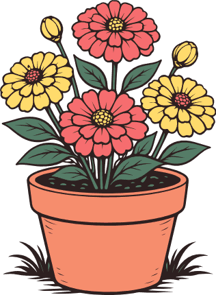 Daisy Flowers Pot Free SVG File for Members – floral clipart image