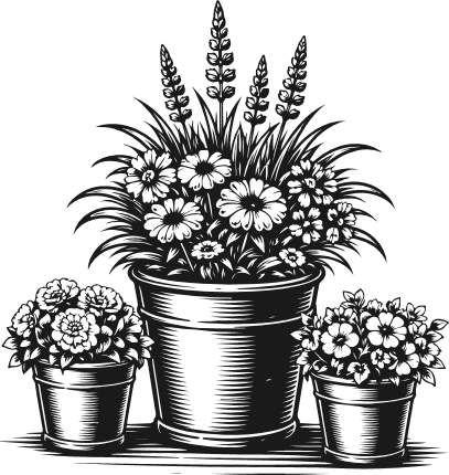 Vintage Flower Pots Free SVG File for Members – Gardening, Floral clipart image