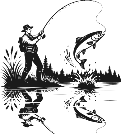 Fisherman catching a fish by a lakeside Free SVG File for Members – fishing clipart