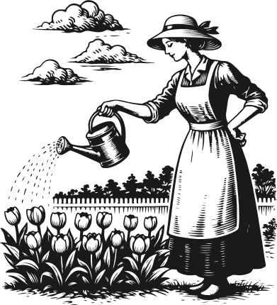 Retro Woman Gardener watering the flowers Free SVG File – Gardening clipart