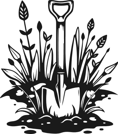 Garden Shovel in soil, and wildflowers Free SVG File – Gardening Clipart image