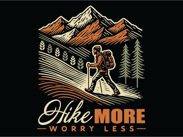 Hike More, Worry Less Free SVG File for Members – Hiking adventure tshirt design