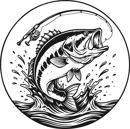 Jumping Bass fish in a circular frame Free SVG File – fishing clipart