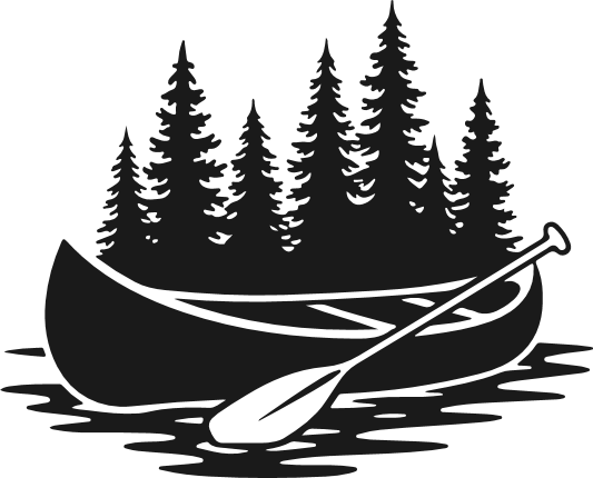 Canoe Lake Scene and Pine Trees Silhouette Free SVG File for Members – Outdoor clipart
