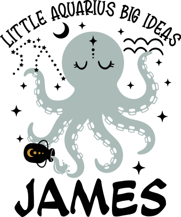 Little Aquarius Big Ideas Free SVG File for Members – Personalized name zodiac tshirt design